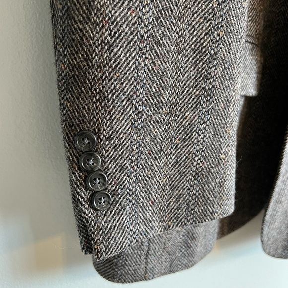 VINTAGE Tweed Jacket M Gray Barleycorn 100% Wool Donegal Blazer Sport Coat 43R - Picture 6 of 13